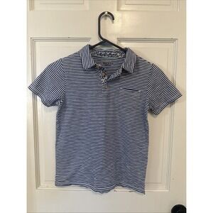 Mini Boden Polo‎ Shirt Boys Blue Striped With Floral Trim 9-10 Years